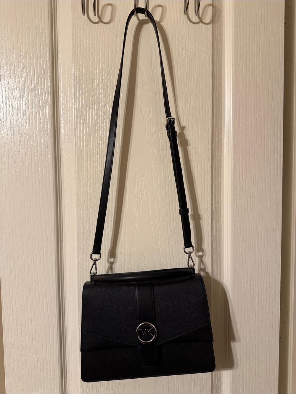 Michael Kors Black Leather Crossbody Bag with MK Logo